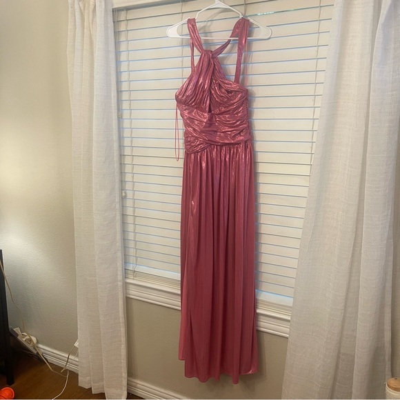 Hot Pink Shimmer Maxi Dress w Slit - Picture 4 of 8